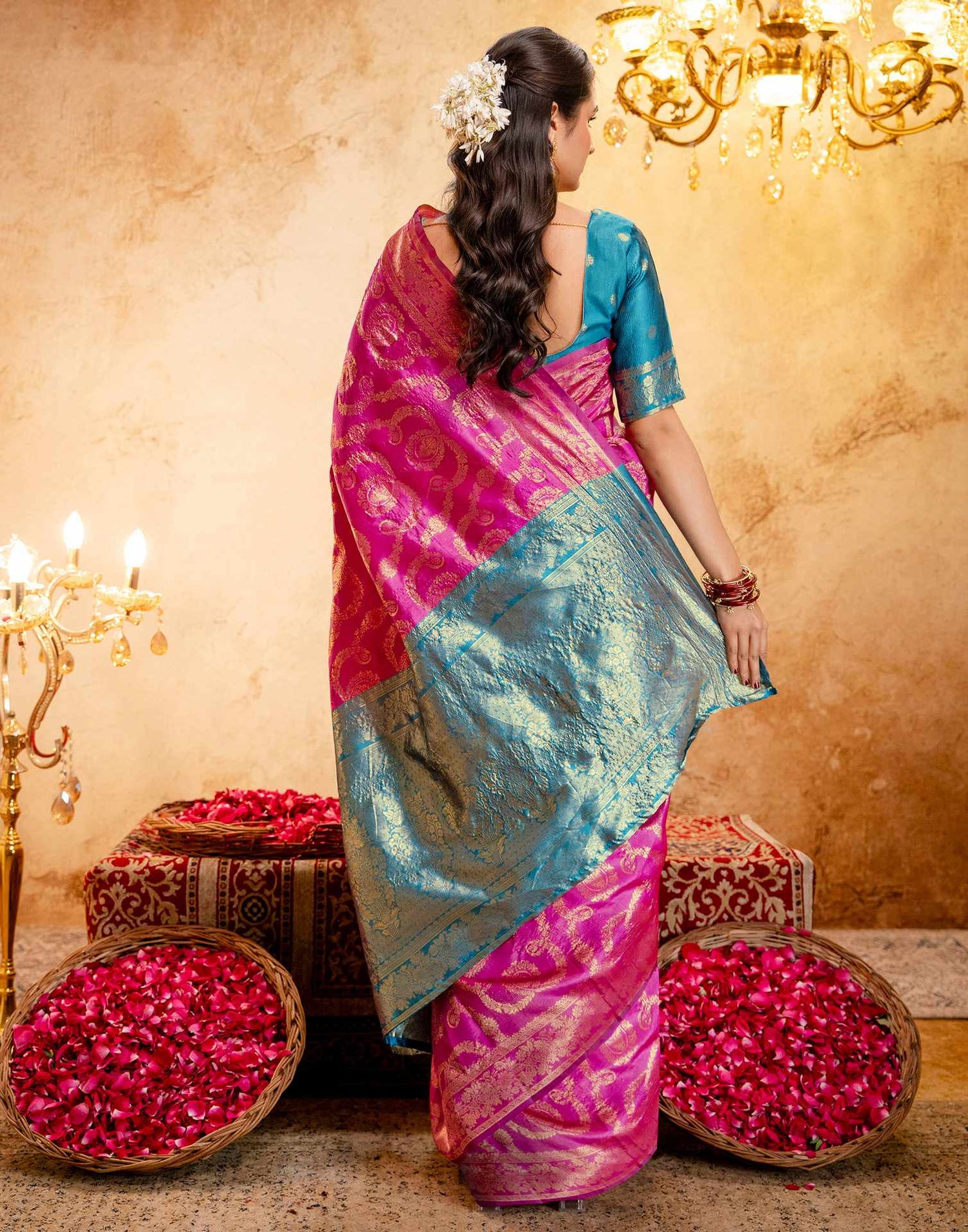 Pink Silk Woven Banarasi Saree
