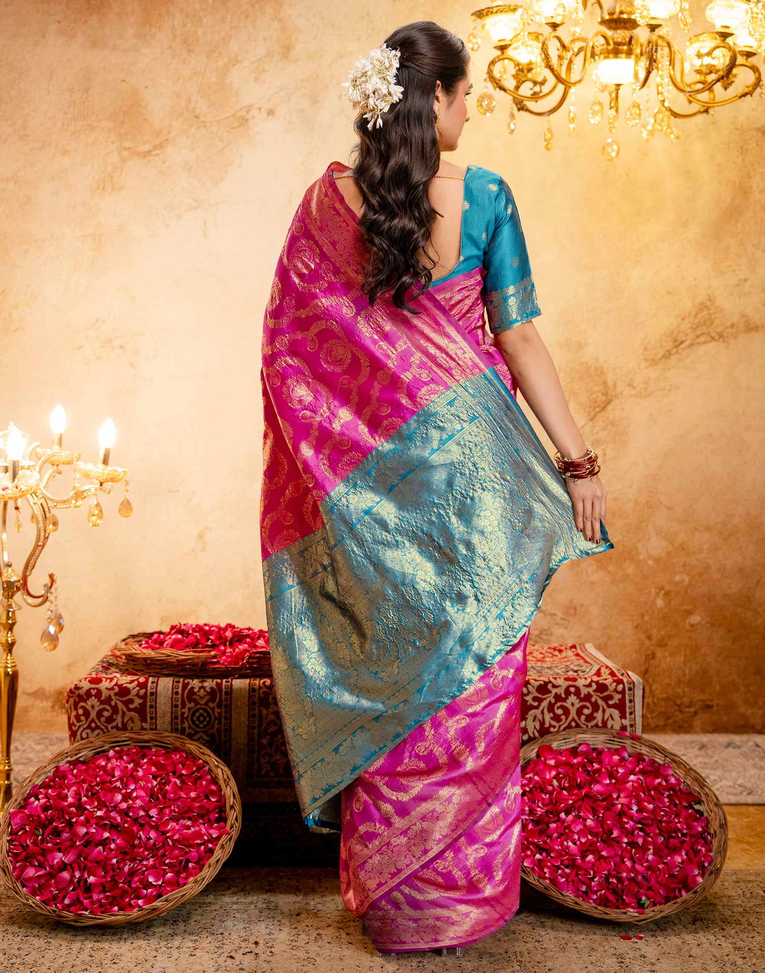 Pink Silk Woven Banarasi Saree