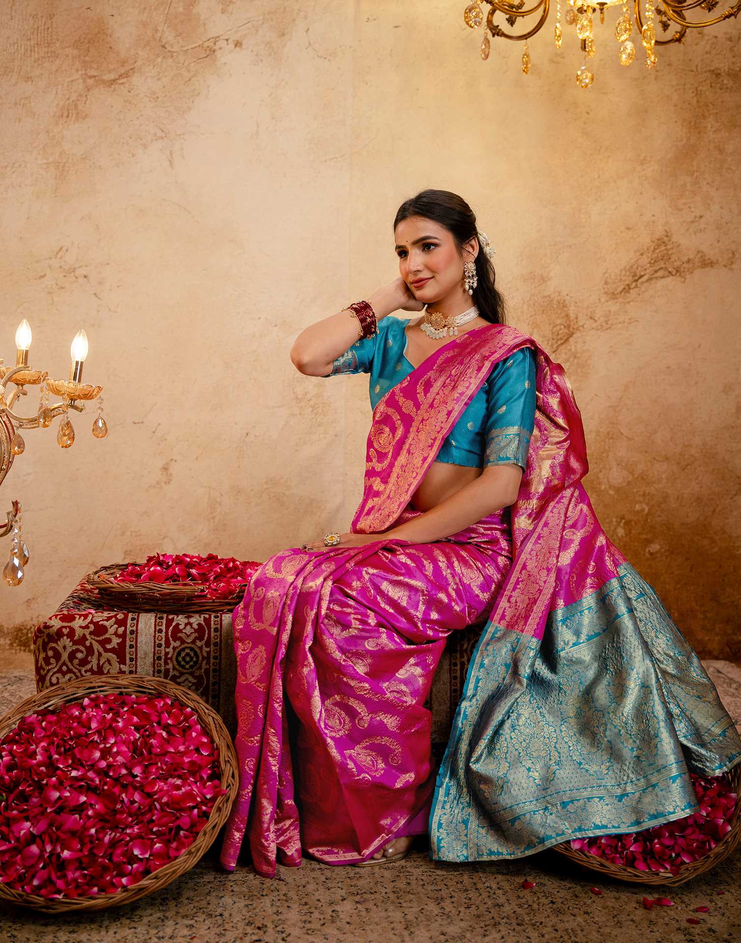 Pink Silk Woven Banarasi Saree