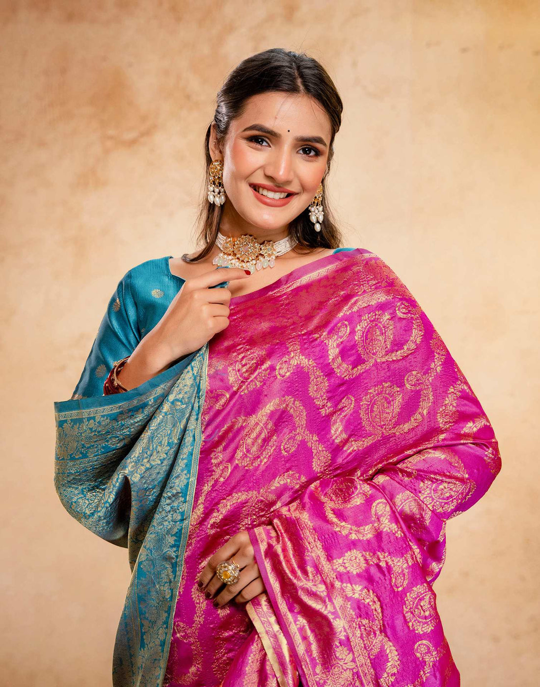 Pink Silk Woven Banarasi Saree