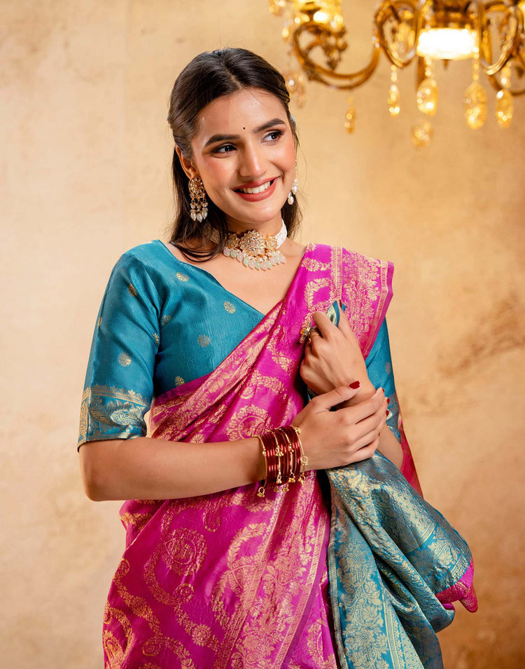 Pink Silk Woven Banarasi Saree