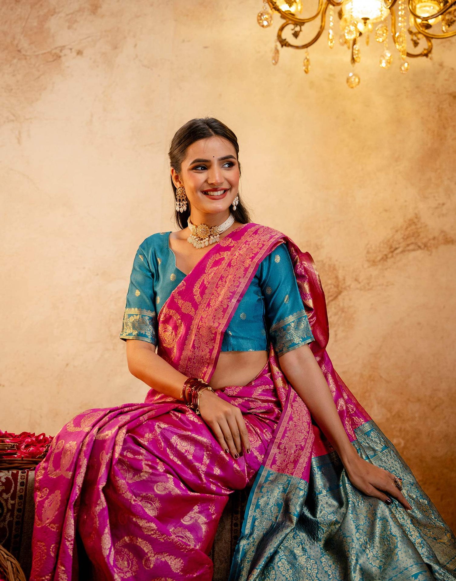 Pink Silk Woven Banarasi Saree