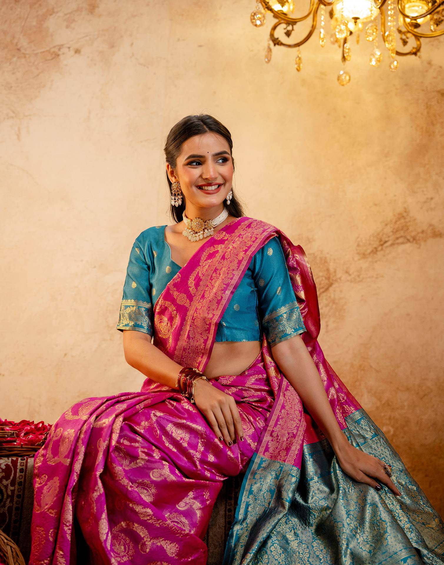Pink Silk Woven Banarasi Saree