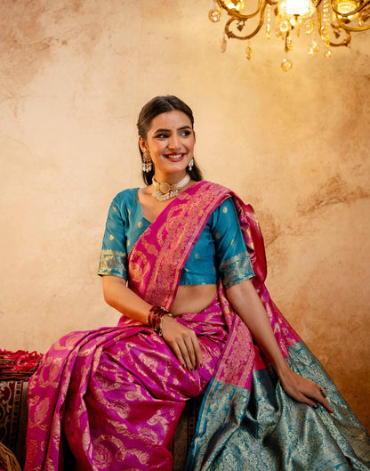 Pink Silk Woven Banarasi Saree