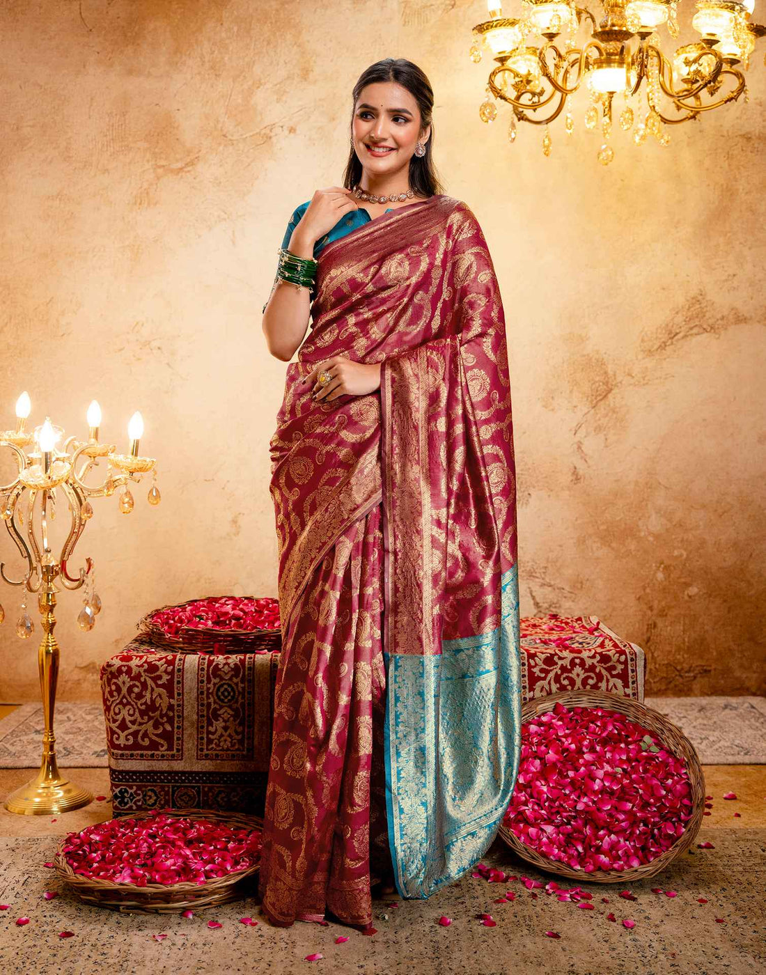 Magenta Silk Woven Banarasi Saree