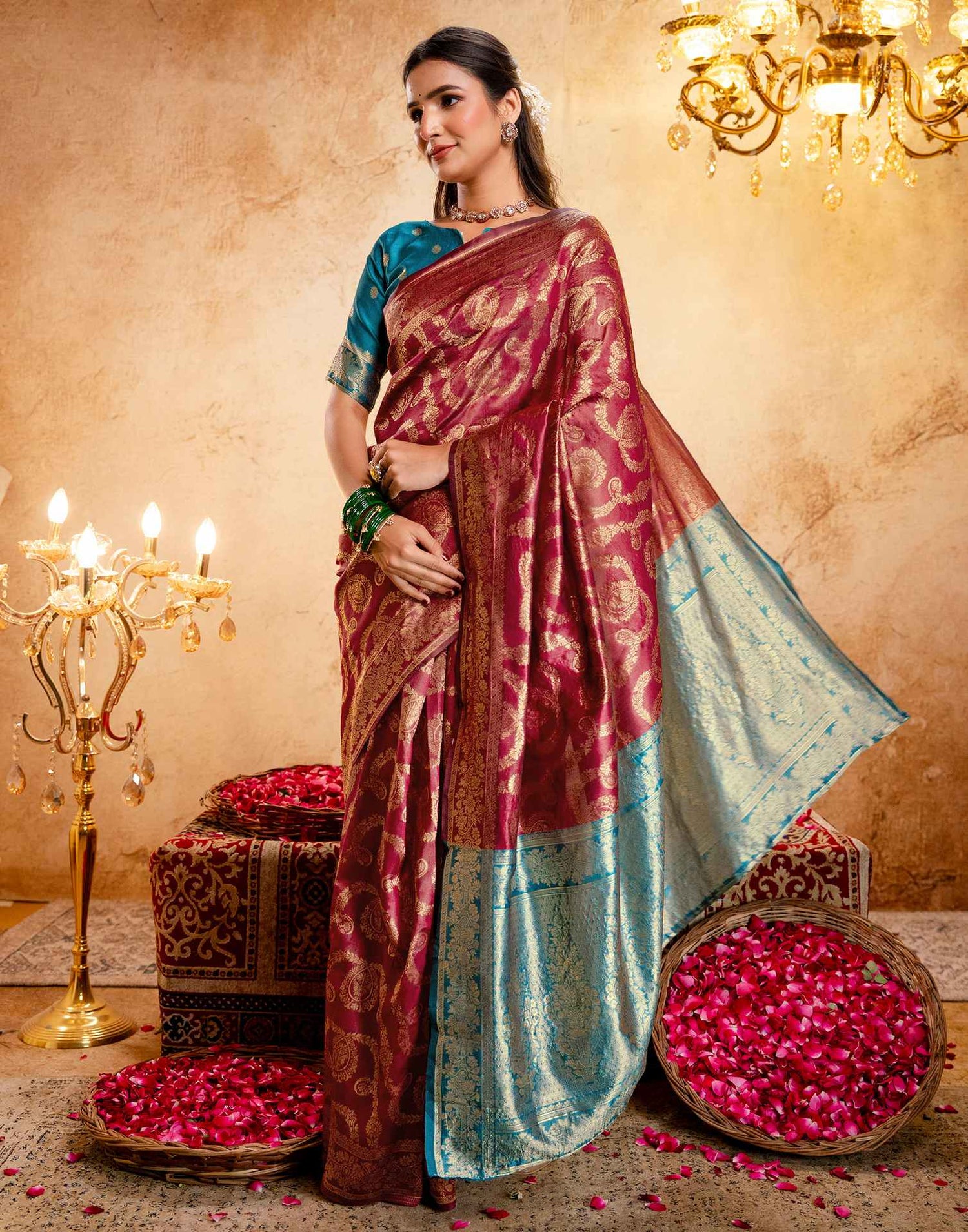 Magenta Silk Woven Banarasi Saree