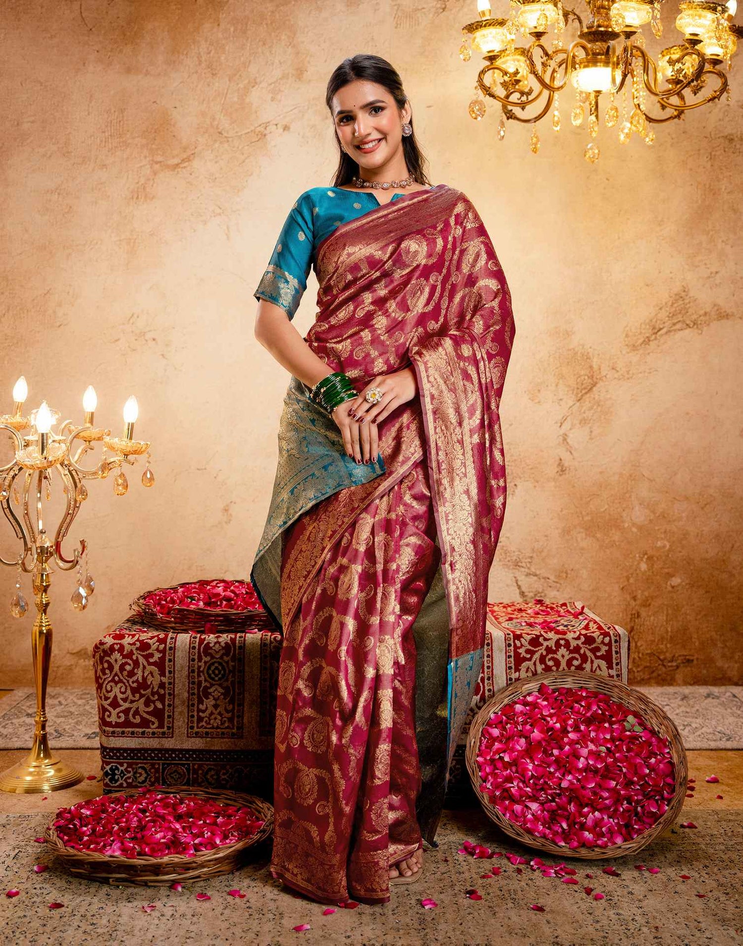 Magenta Silk Woven Banarasi Saree