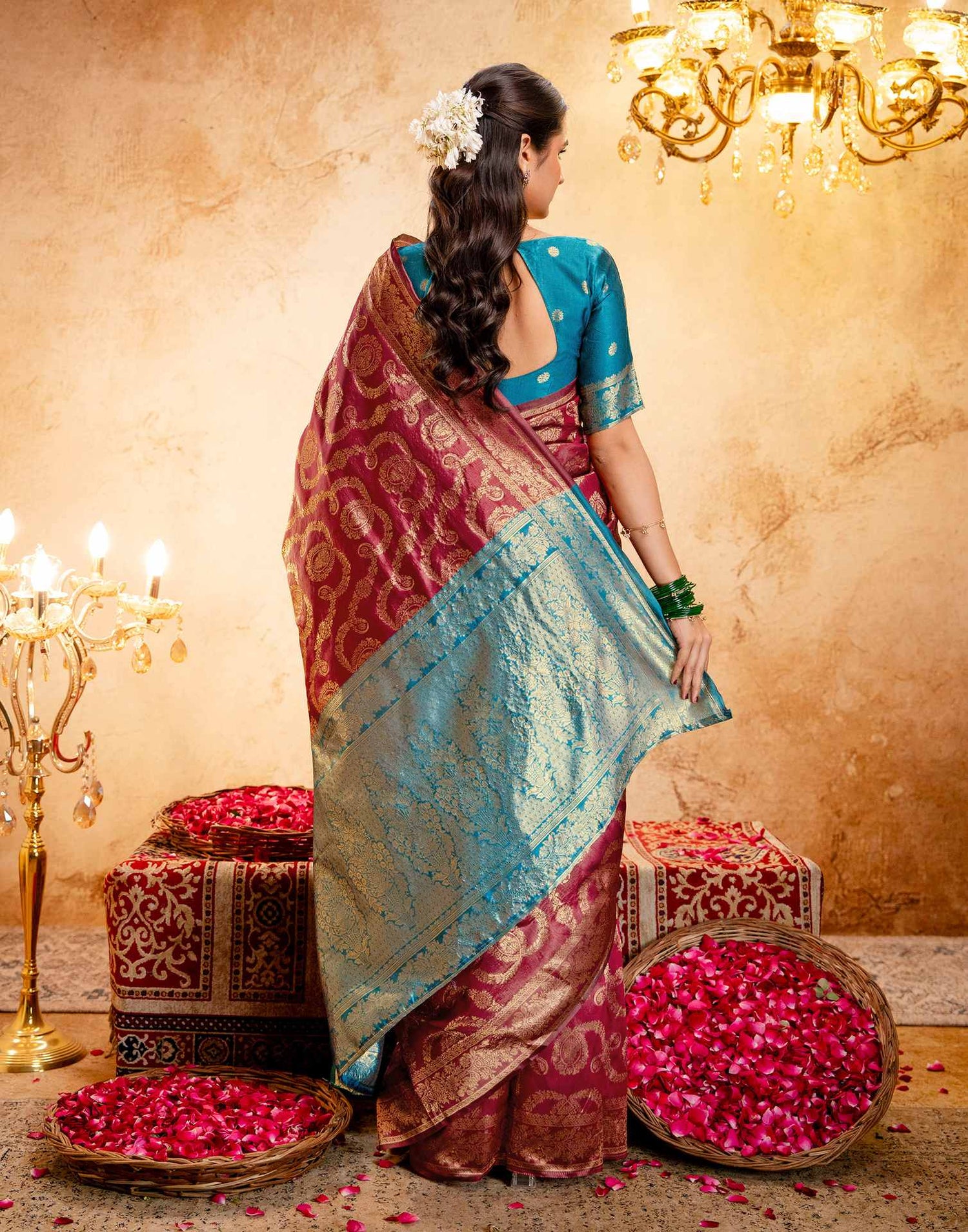 Magenta Silk Woven Banarasi Saree