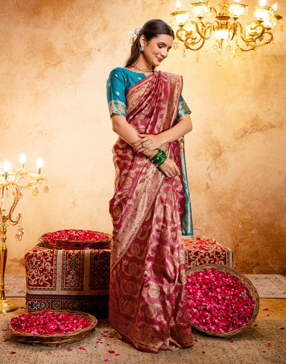 Magenta Silk Woven Banarasi Saree