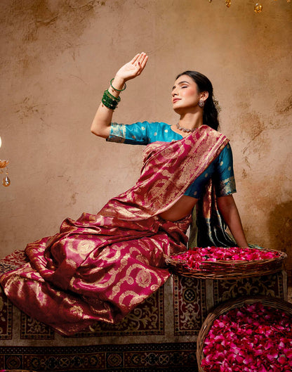 Magenta Silk Woven Banarasi Saree