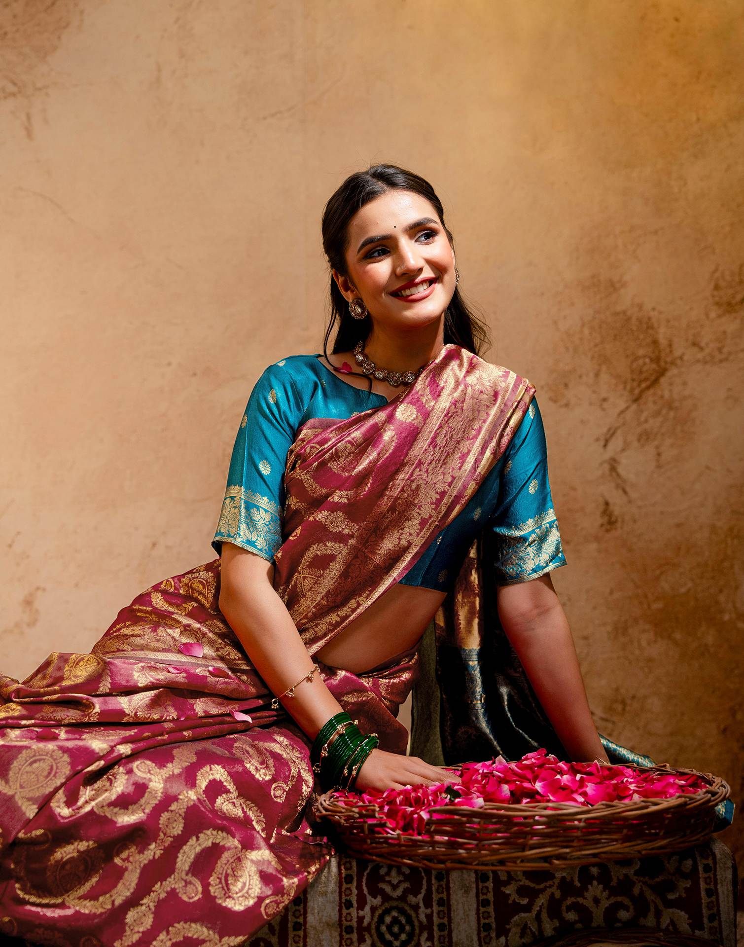 Magenta Silk Woven Banarasi Saree