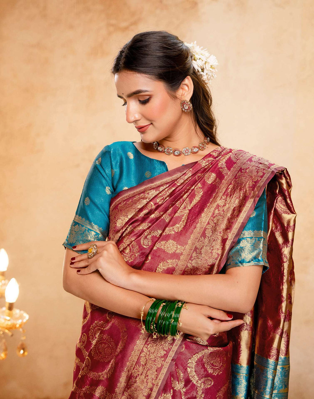 Magenta Silk Woven Banarasi Saree