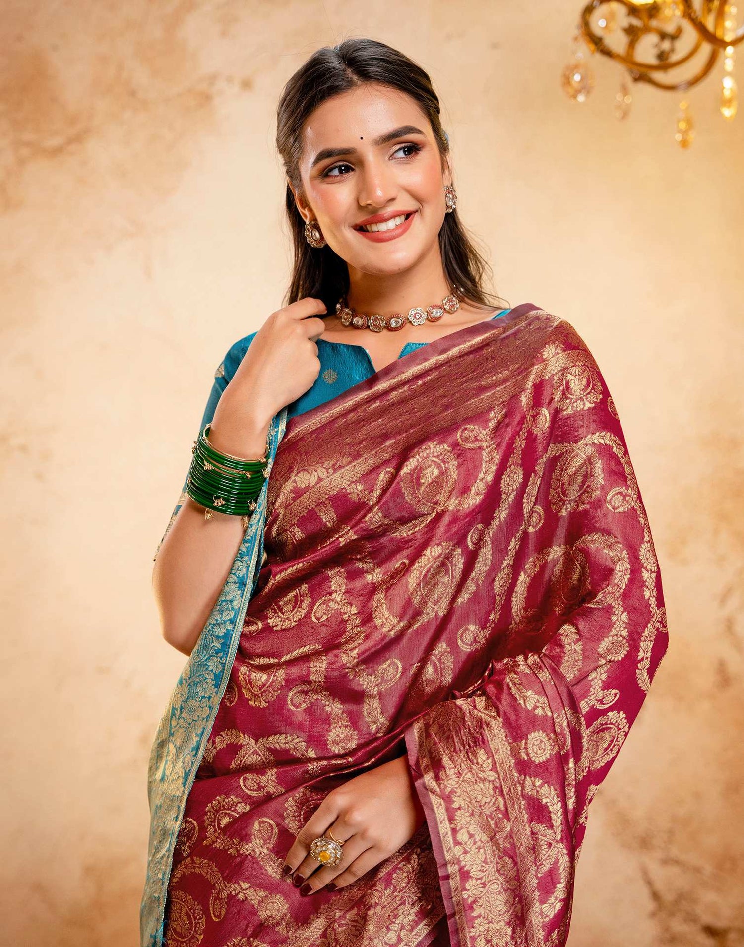 Magenta Silk Woven Banarasi Saree