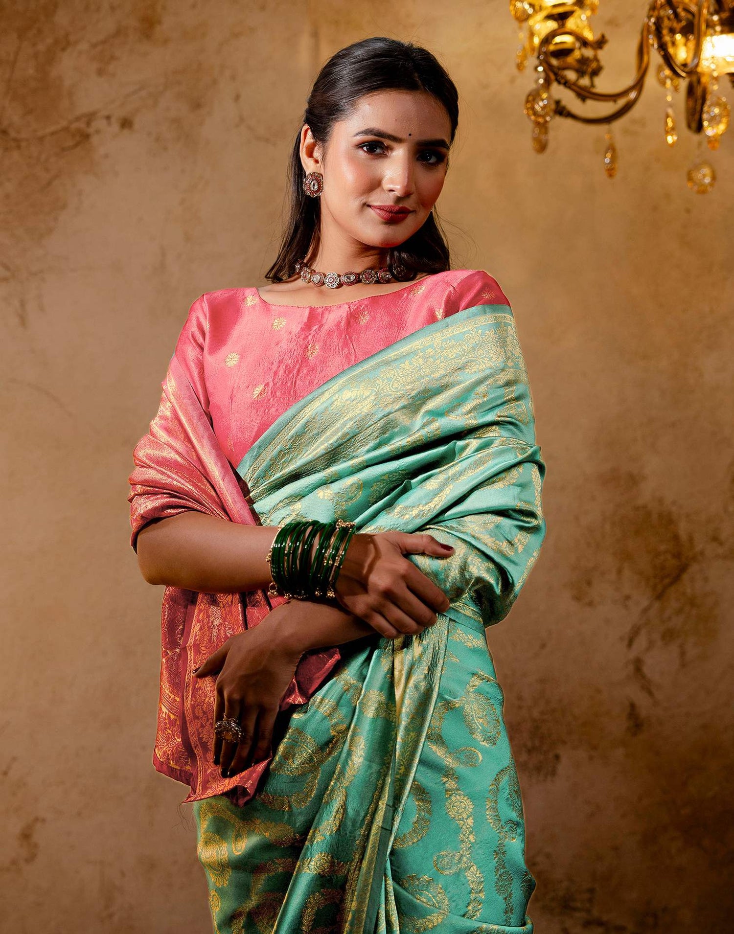 Dusty Mint Blue Silk Woven Banarasi Saree