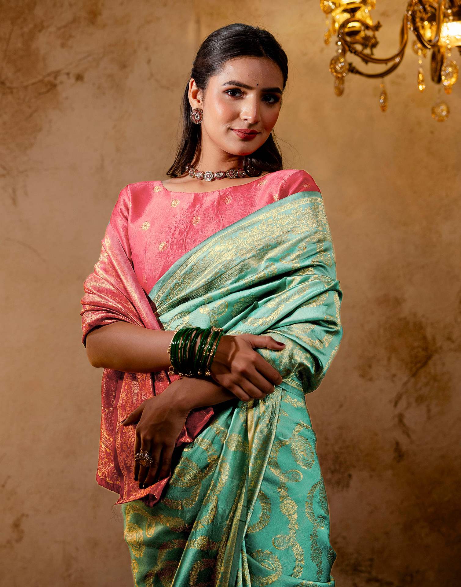 Dusty Mint Blue Silk Woven Banarasi Saree