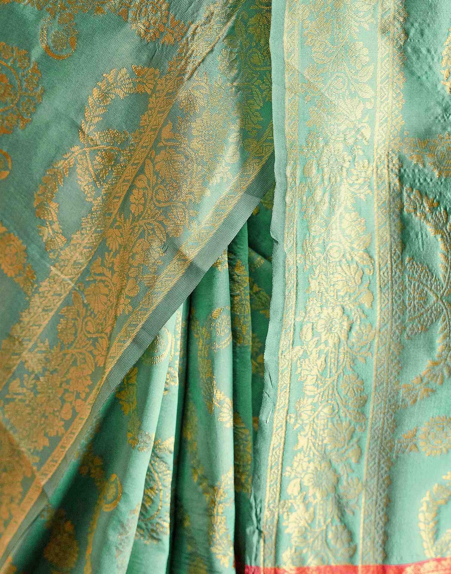 Dusty Mint Blue Silk Woven Banarasi Saree