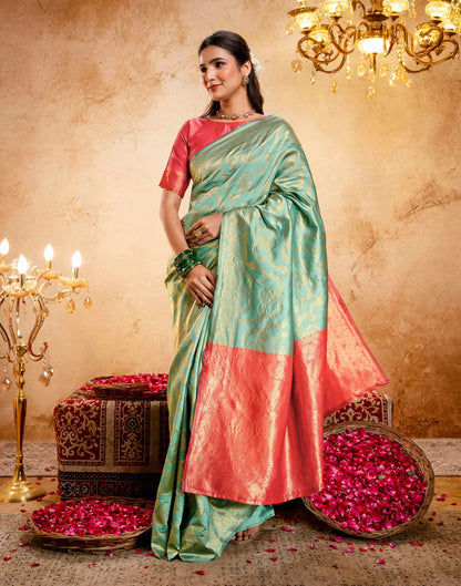Dusty Mint Blue Silk Woven Banarasi Saree