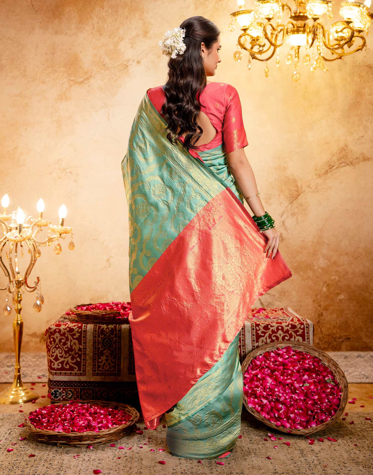 Dusty Mint Blue Silk Woven Banarasi Saree