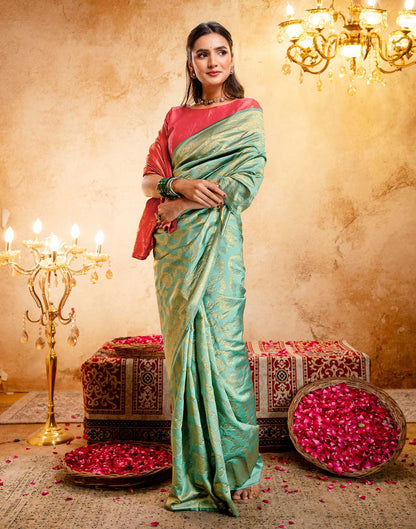 Dusty Mint Blue Silk Woven Banarasi Saree