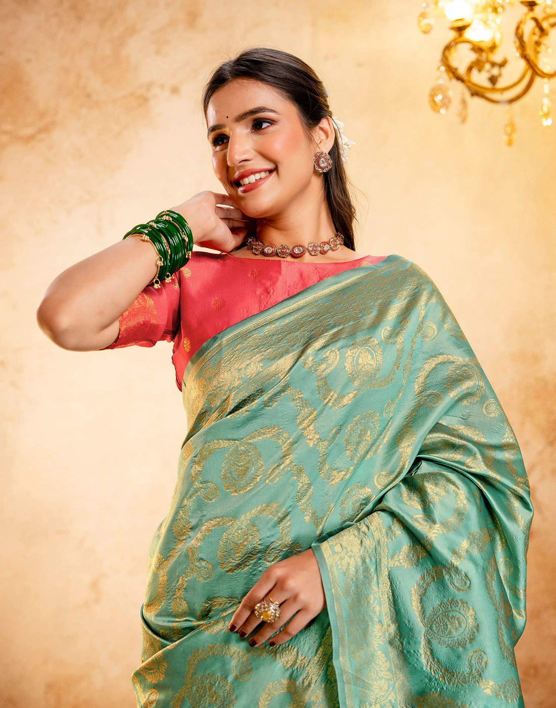 Dusty Mint Blue Silk Woven Banarasi Saree