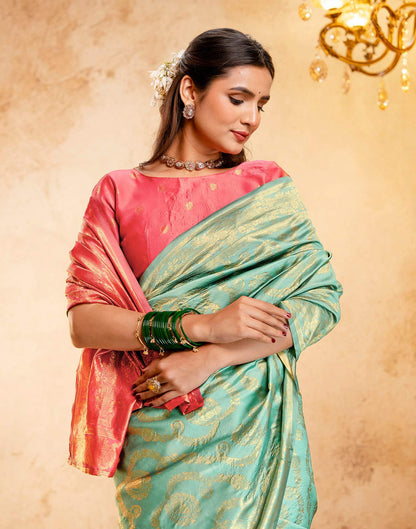 Dusty Mint Blue Silk Woven Banarasi Saree