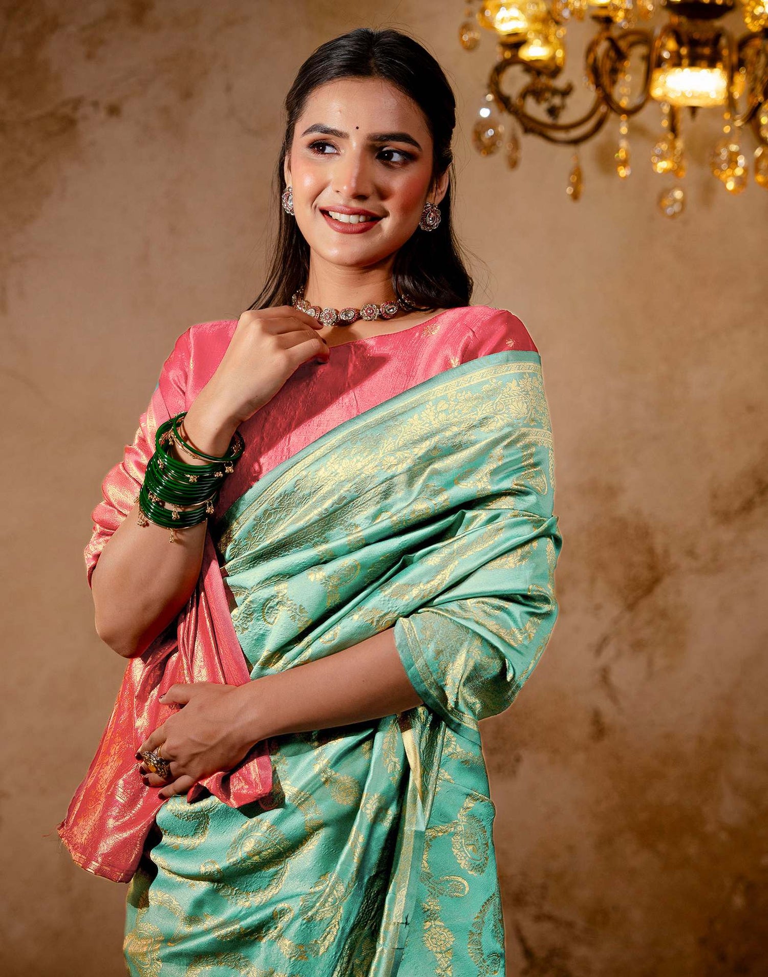 Dusty Mint Blue Silk Woven Banarasi Saree
