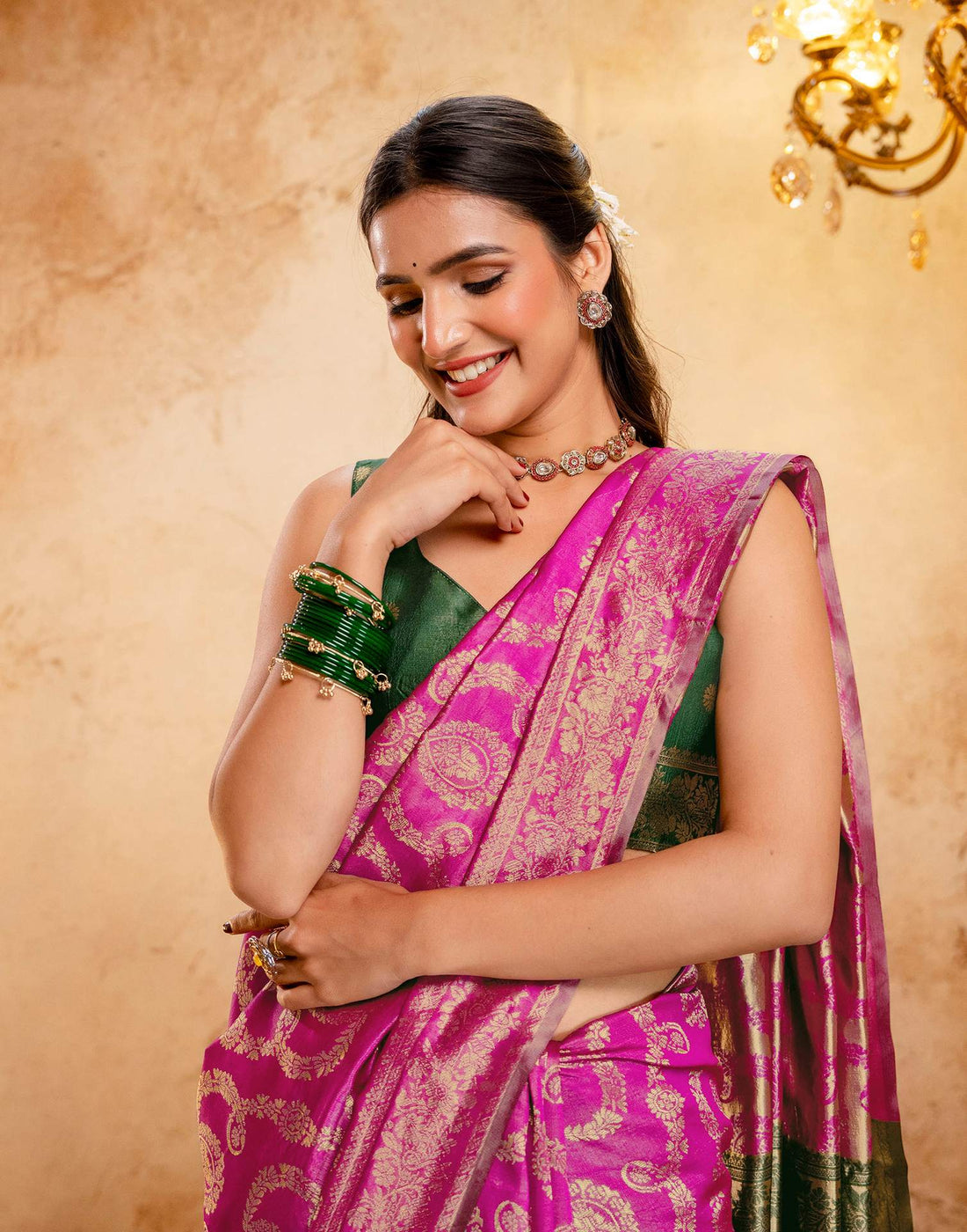 Bright Pink Silk Woven Banarasi Saree