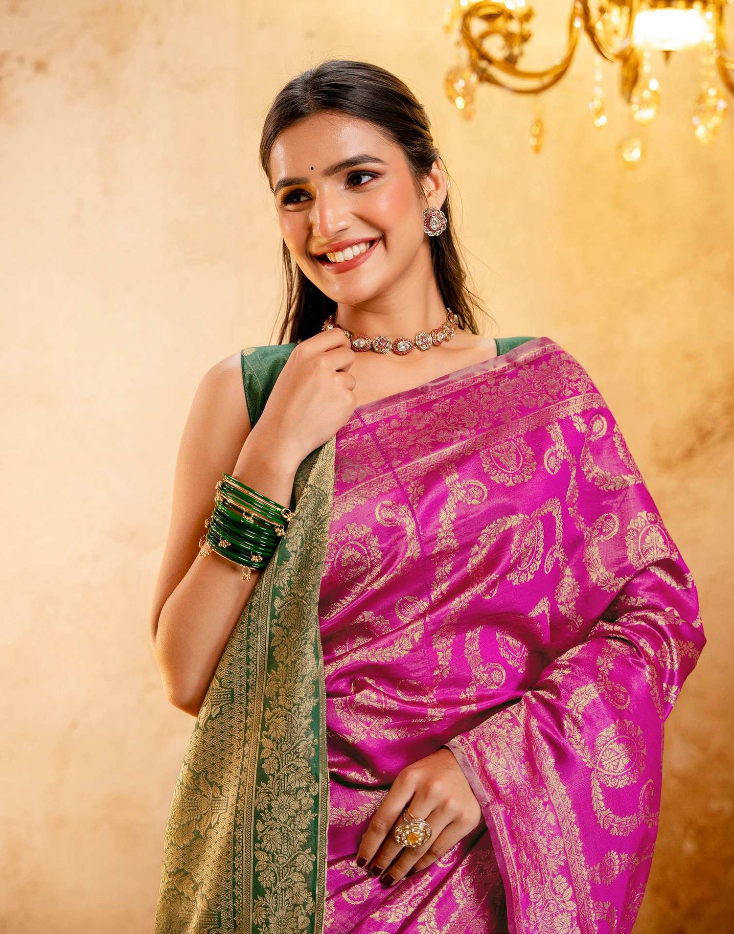Bright Pink Silk Woven Banarasi Saree