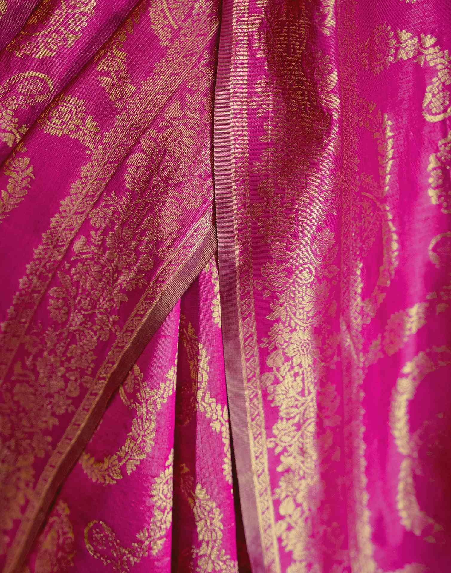 Bright Pink Silk Woven Banarasi Saree