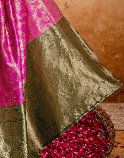 Bright Pink Silk Woven Banarasi Saree