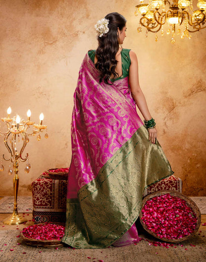 Bright Pink Silk Woven Banarasi Saree