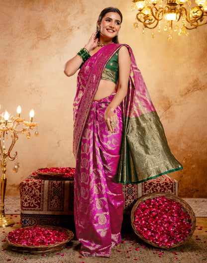 Bright Pink Silk Woven Banarasi Saree