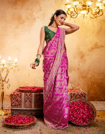 Bright Pink Silk Woven Banarasi Saree