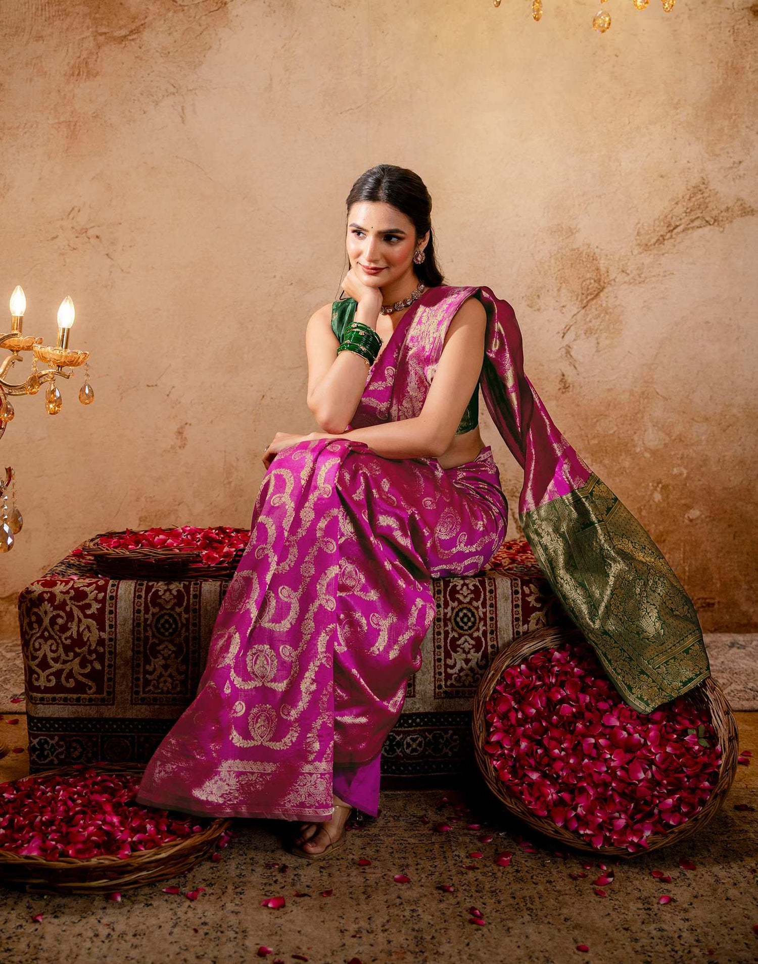 Bright Pink Silk Woven Banarasi Saree