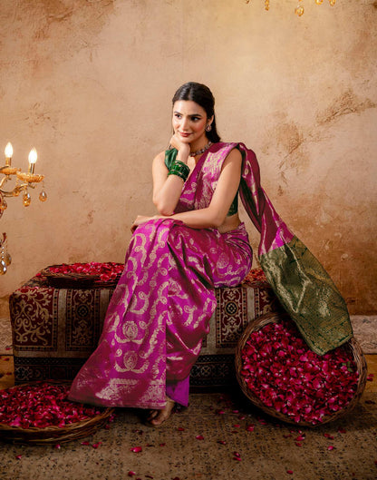 Bright Pink Silk Woven Banarasi Saree