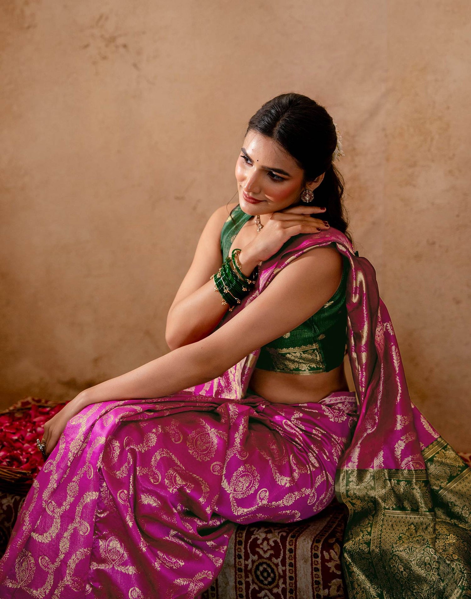 Bright Pink Silk Woven Banarasi Saree
