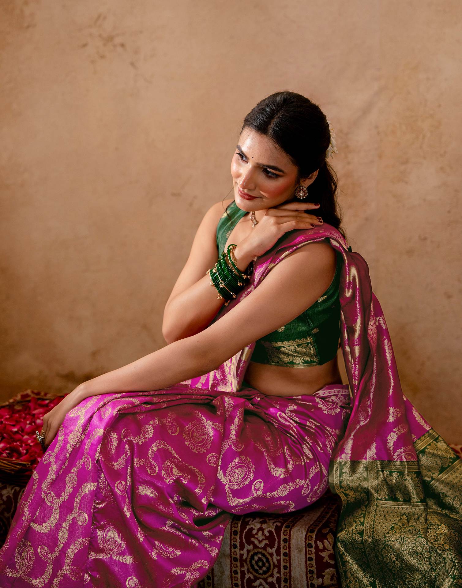 Bright Pink Silk Woven Banarasi Saree