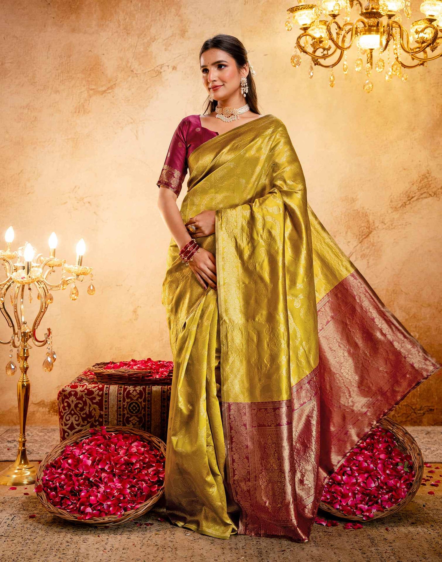 Dark Mustard Silk Woven Banarasi Saree