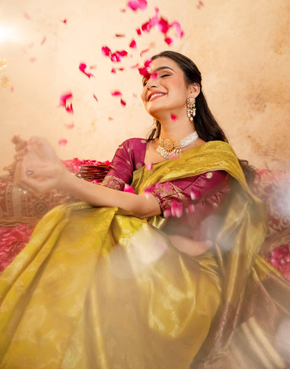 Dark Mustard Silk Woven Banarasi Saree