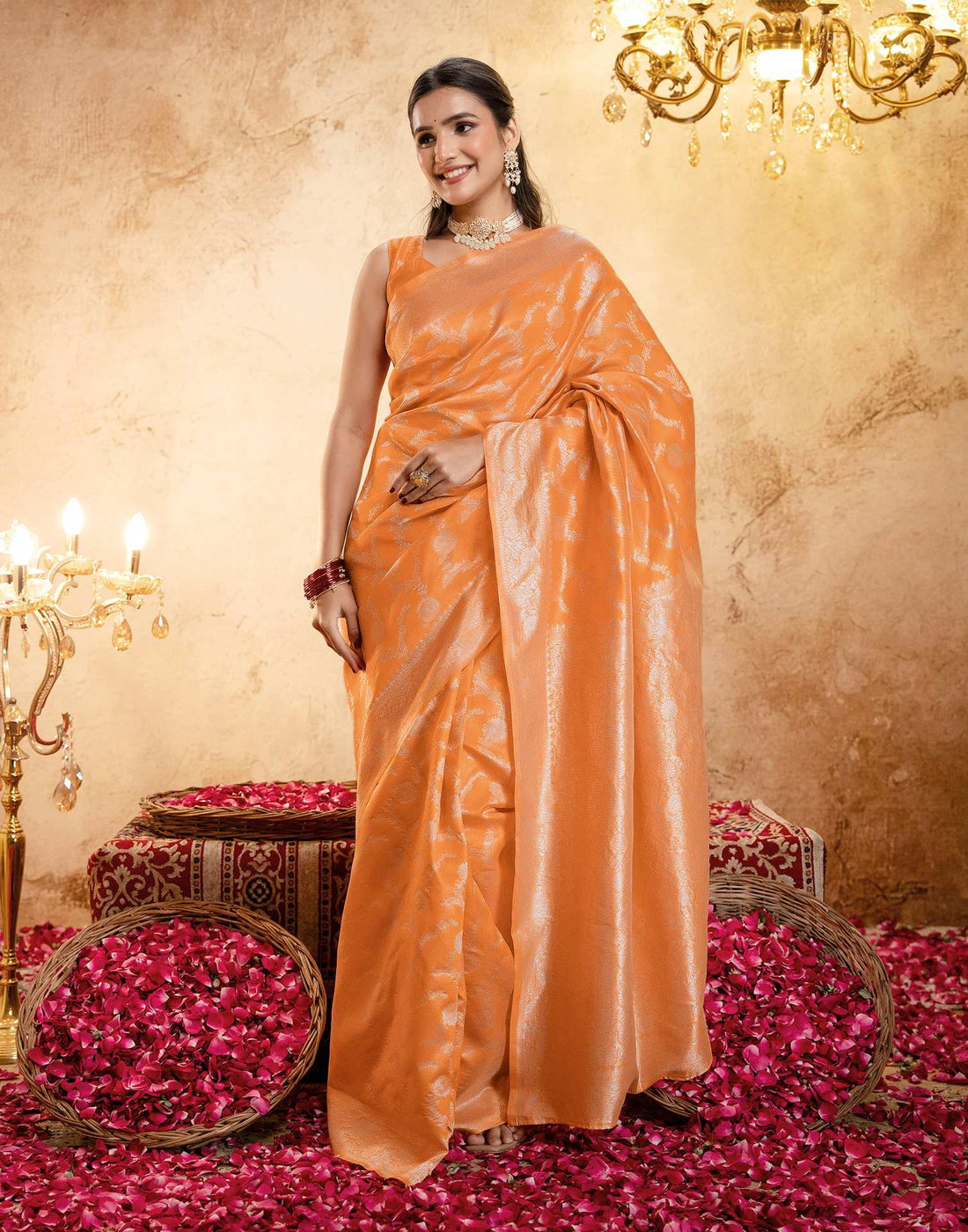 Orange Silk Woven Banarasi Saree