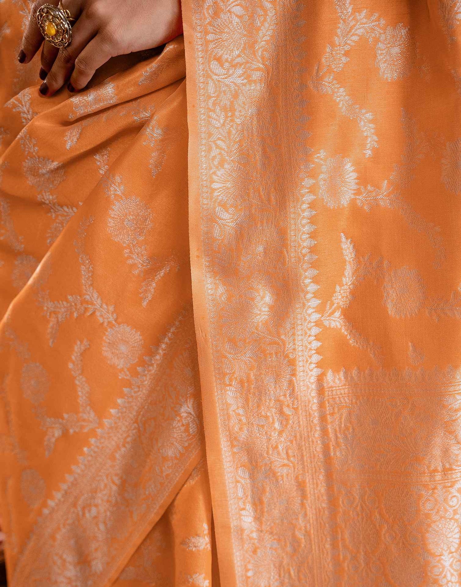 Orange Silk Woven Banarasi Saree