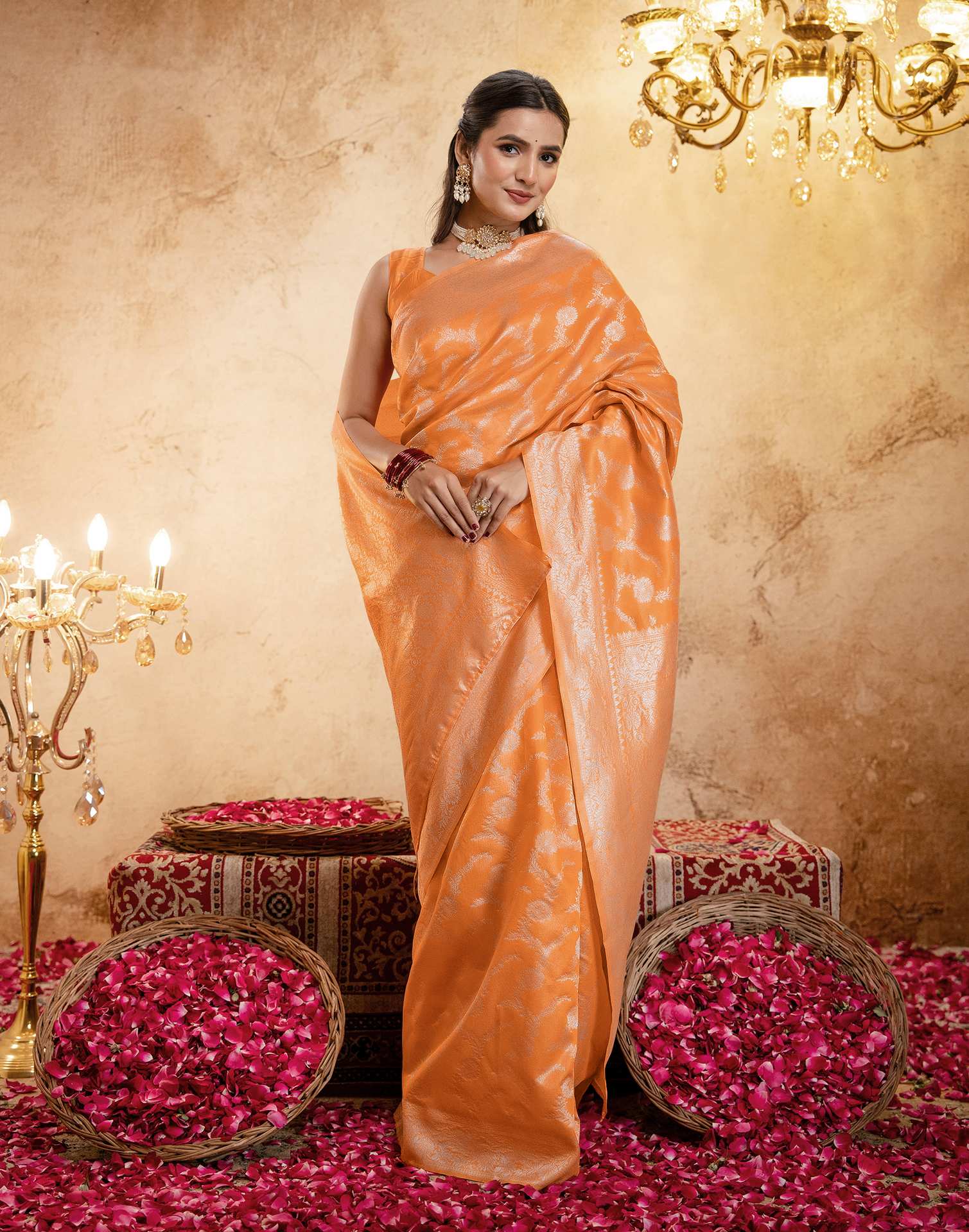 Orange Silk Woven Banarasi Saree
