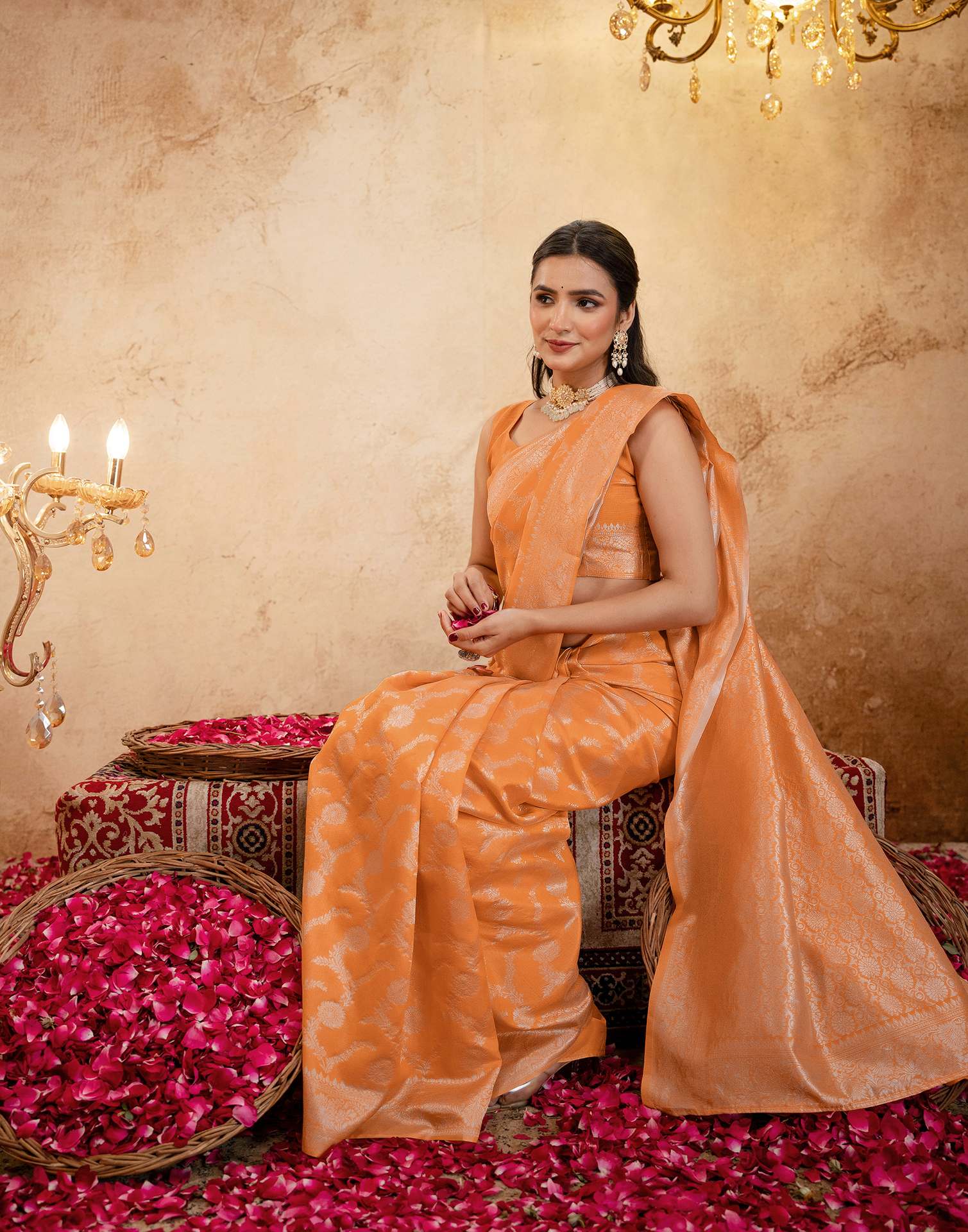 Orange Silk Woven Banarasi Saree