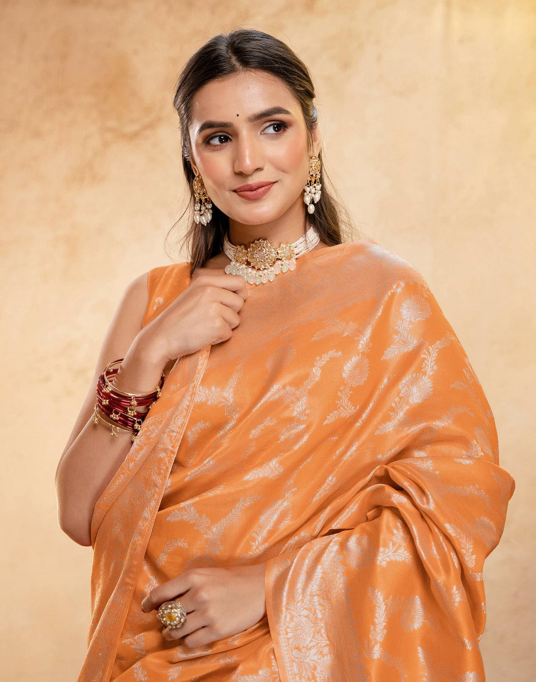 Orange Silk Woven Banarasi Saree