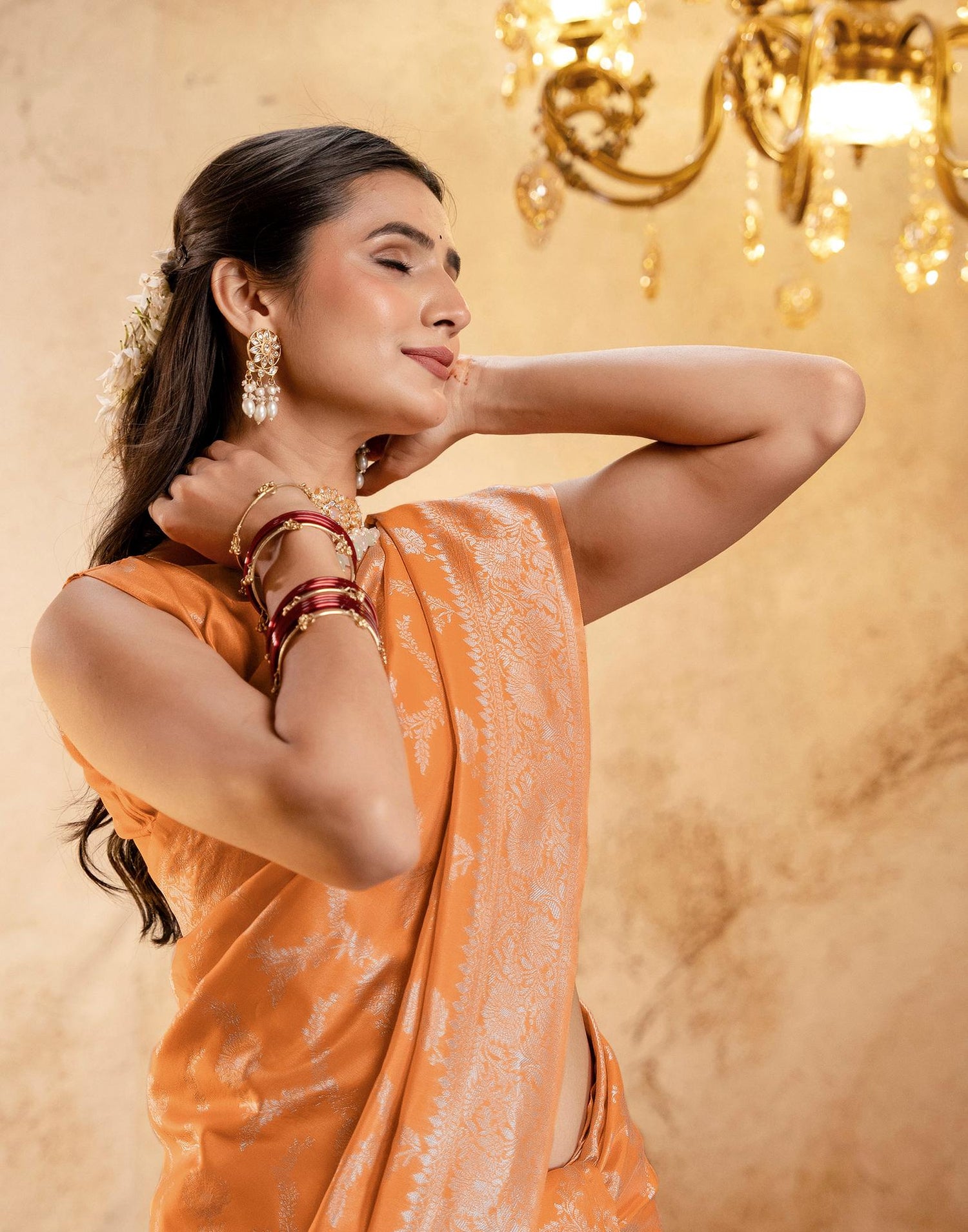 Orange Silk Woven Banarasi Saree