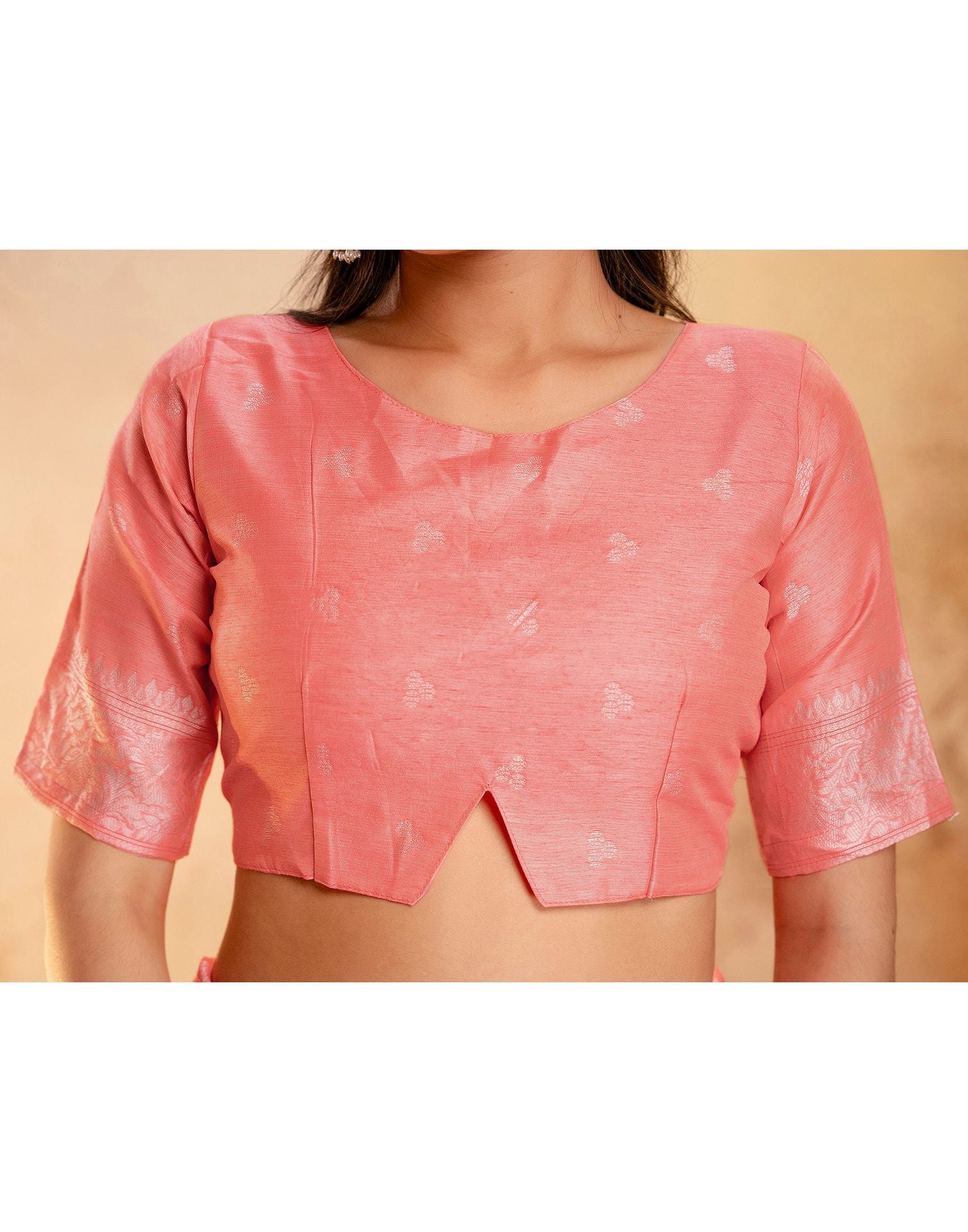 Coral Pink Silk Woven Banarasi Saree