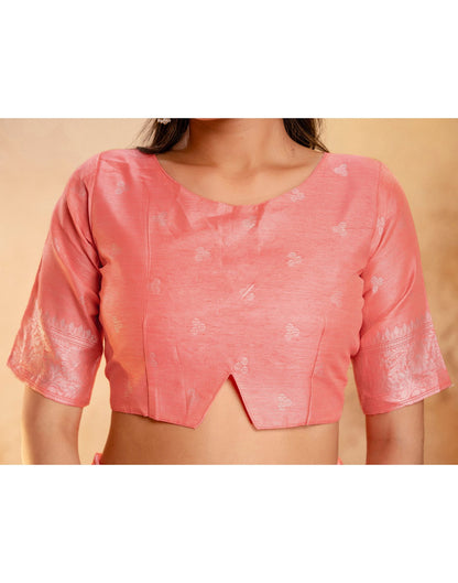 Coral Pink Silk Woven Banarasi Saree