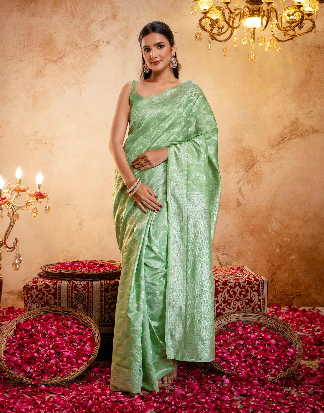 Mint Green Silk Woven Banarasi Saree