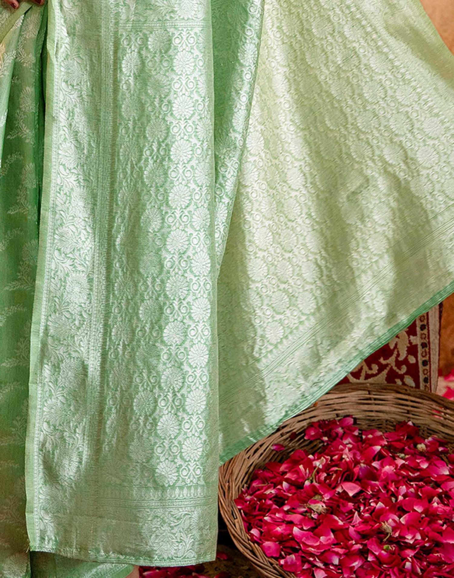 Mint Green Silk Woven Banarasi Saree