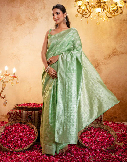 Mint Green Silk Woven Banarasi Saree